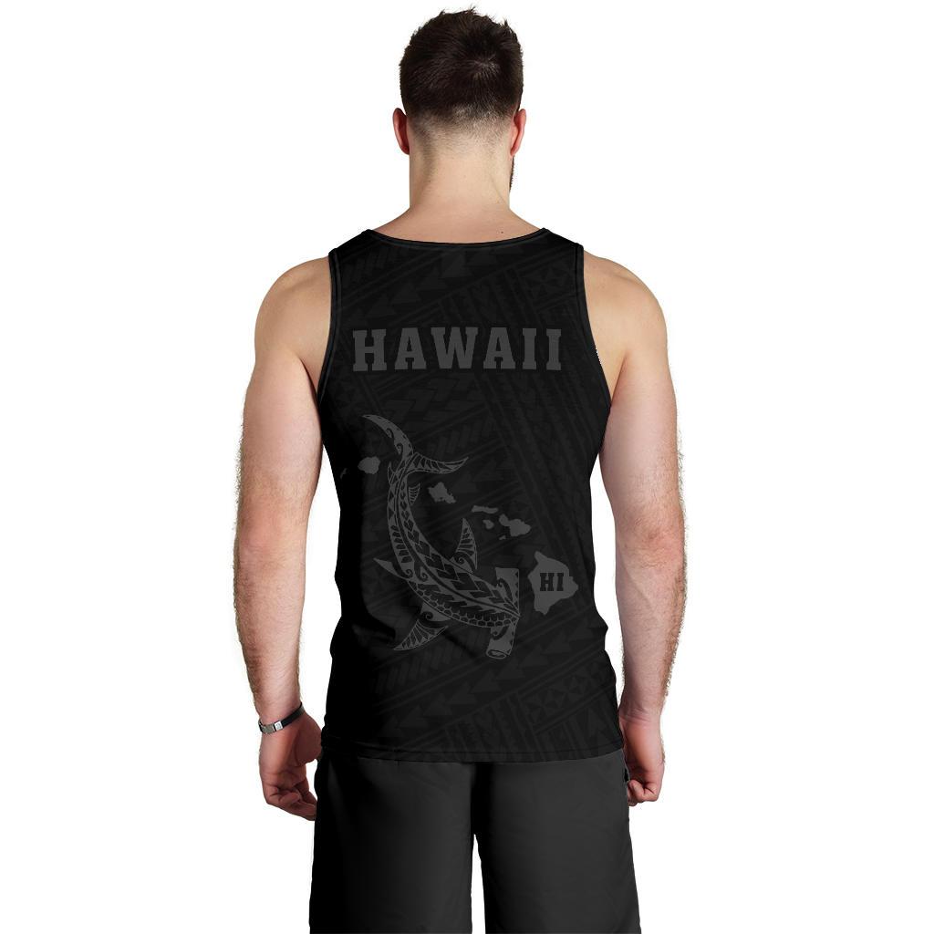 Hawaii Kakau Polynesian Hammerhead Shark Map Men's Tank Top Grey