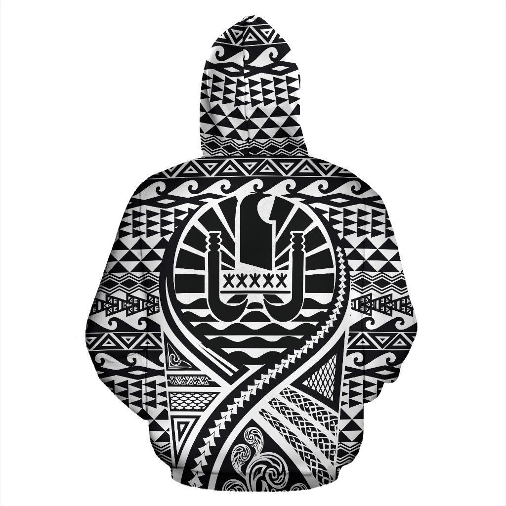 French Polynesia All Over Zip Up Hoodie Lift Up Black