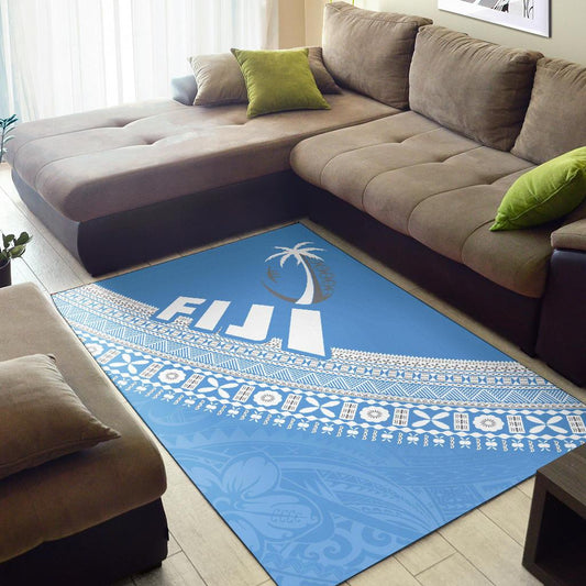 Fiji Tapa Rugby Area Rug version Style You Win Blue