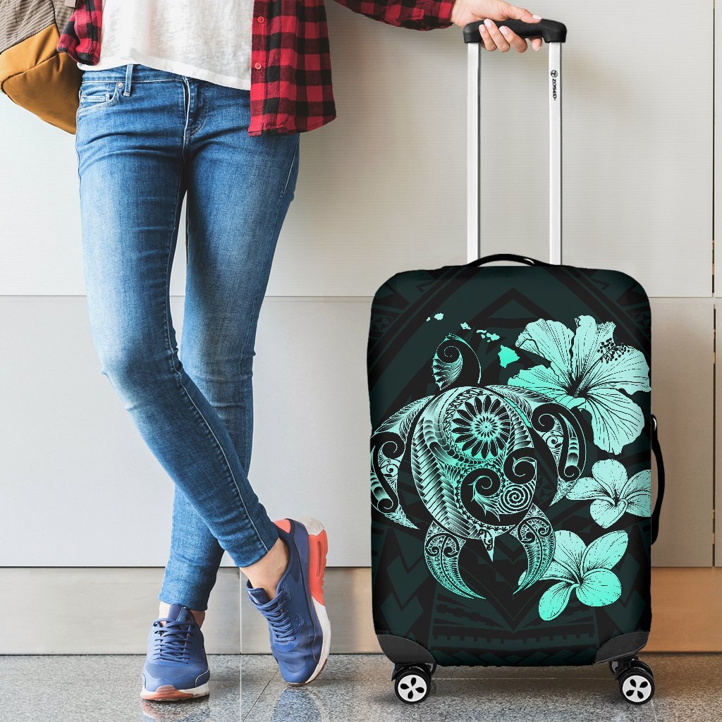 Hibiscus Plumeria Mix Polynesian Turquoise Turtle Luggage Covers
