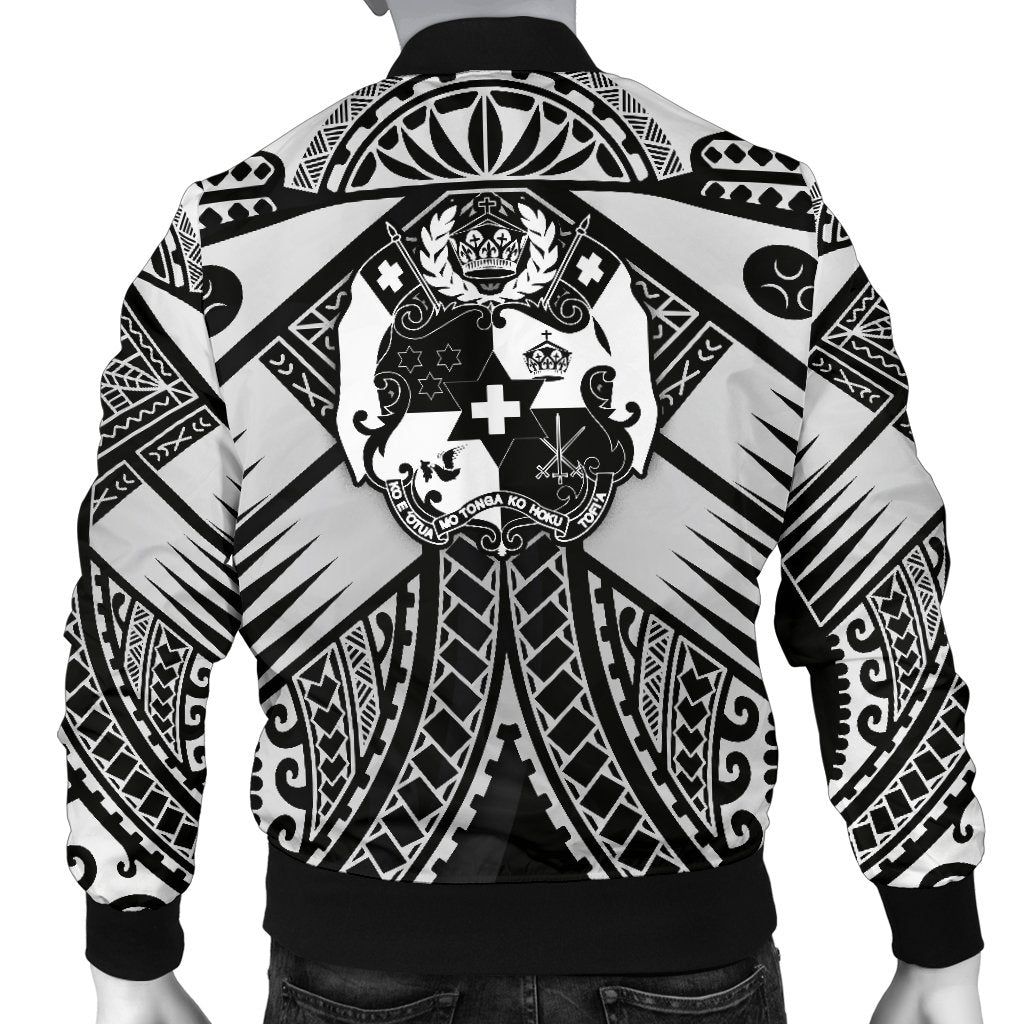 Tonga Polynesian Men's Bomber Jacket Tonga White Seal with Polynesian tattoo