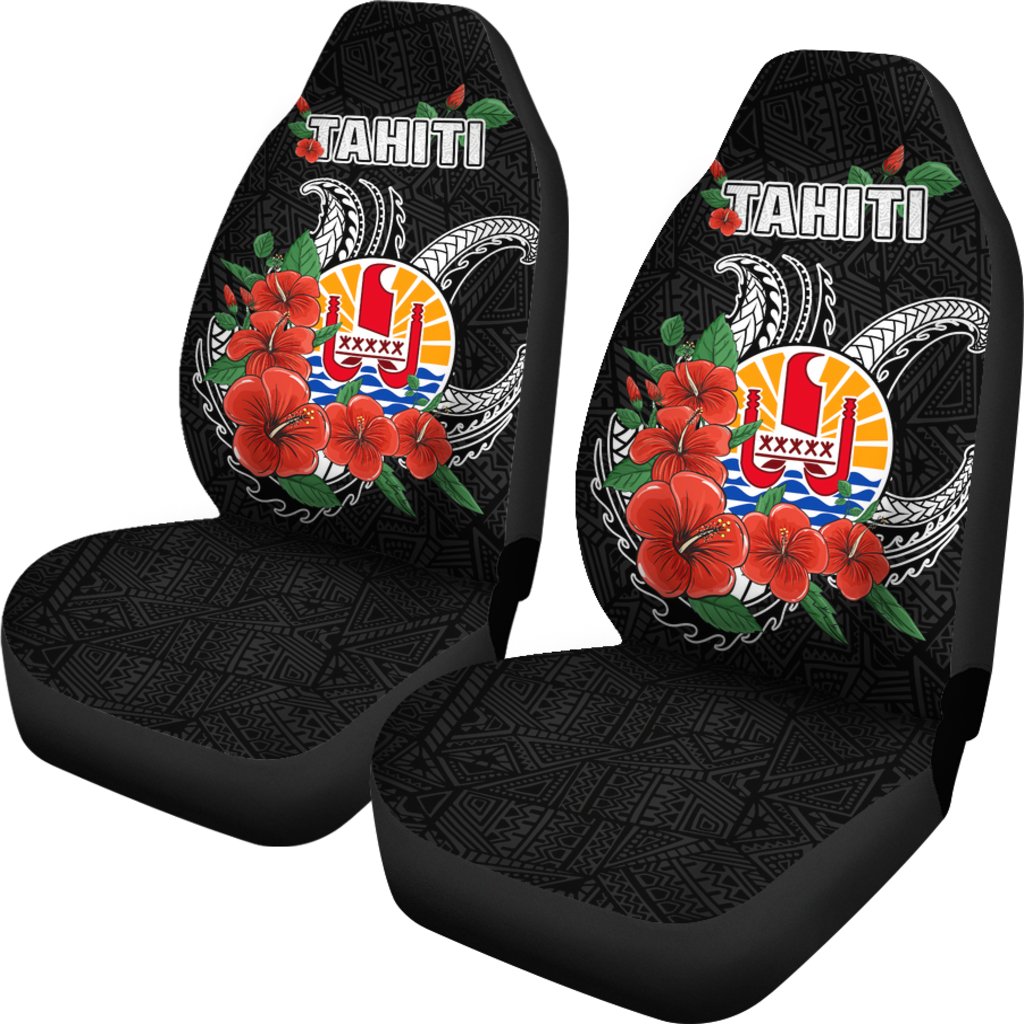 Tahiti Polynesian Car Seat Covers Hibiscus Coat of Arm Black