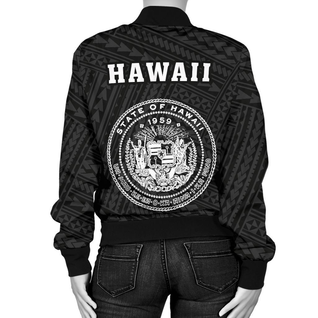 Hawaii Kakau Polynesian Coat Of Arms Women's Bomber Jacket White