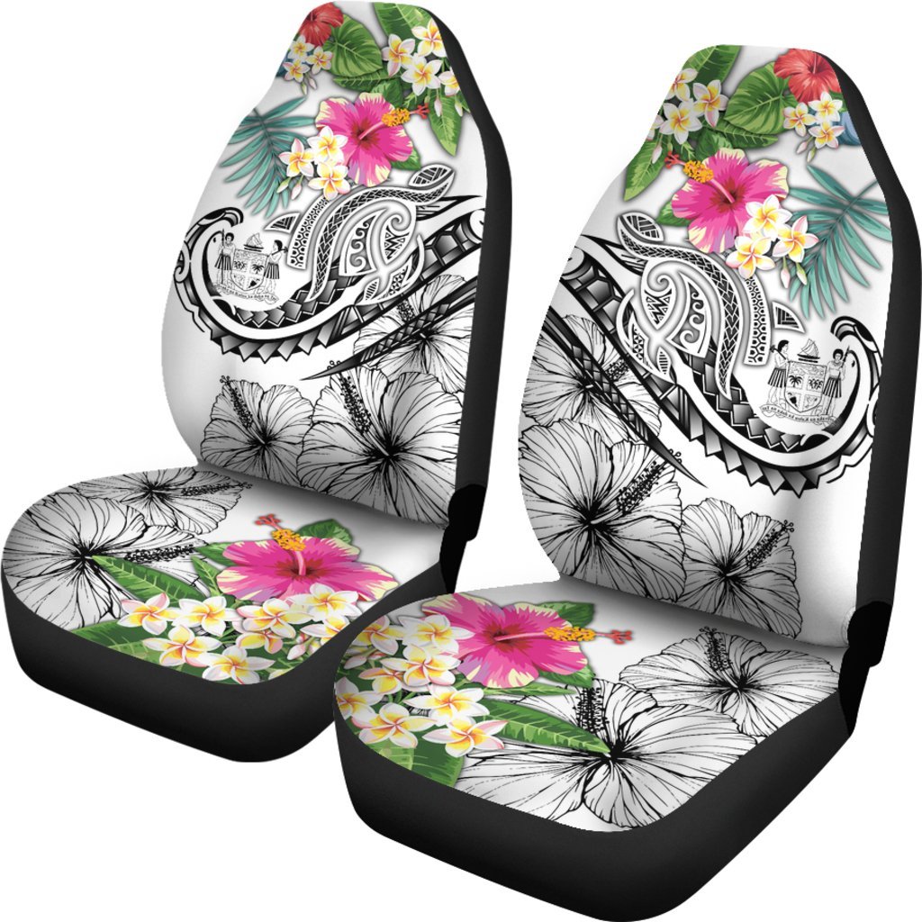 Fiji Polynesian Car Seat Covers Summer Plumeria (White)