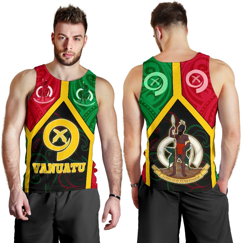 Vanuatu Polynesian Men's Tank Top Vanuatu Flag and Coat Of Arms