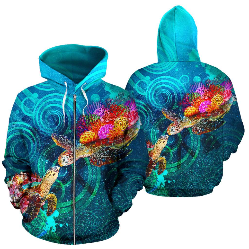 Polynesian Kanaka Maoli Hawaiian Zip Up Hoodie Turtle Hawaii Map