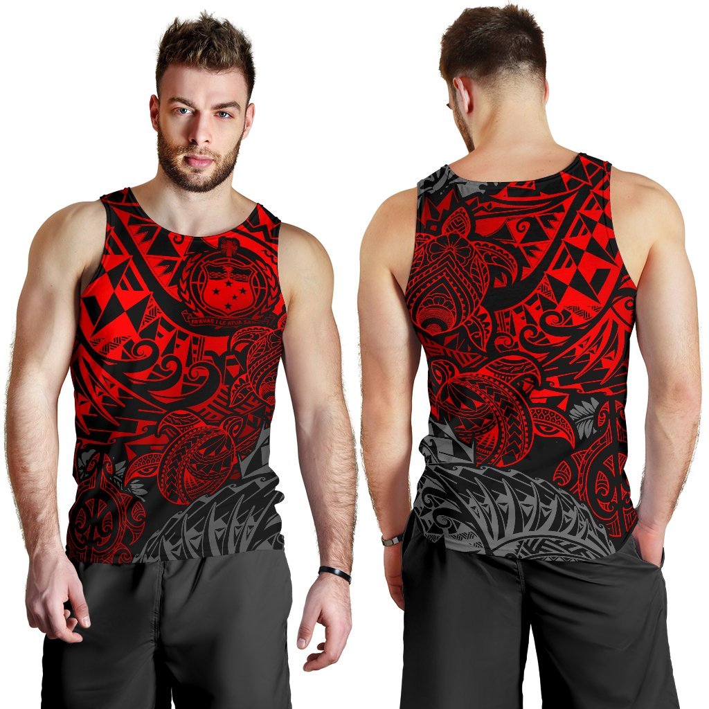 Samoa Polynesian Tank Top Men Red Turtle Flowing