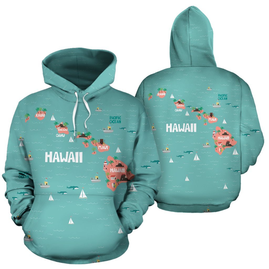 Hawaii Hoodie Hawaii Map Doodle Version Th9
