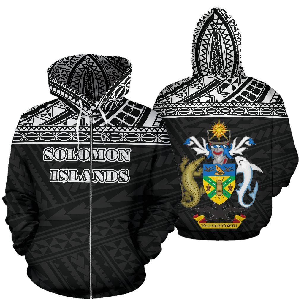 Solomon Islands All Over Zip Up Hoodie Polynesian Back Version