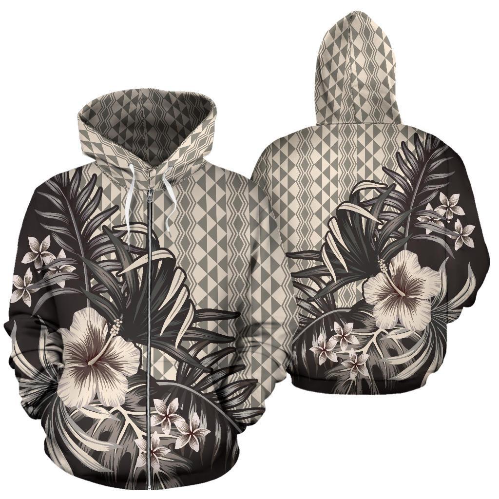 Hawaiian Zip Hoodie Hibiscus Plumeria Palm A0
