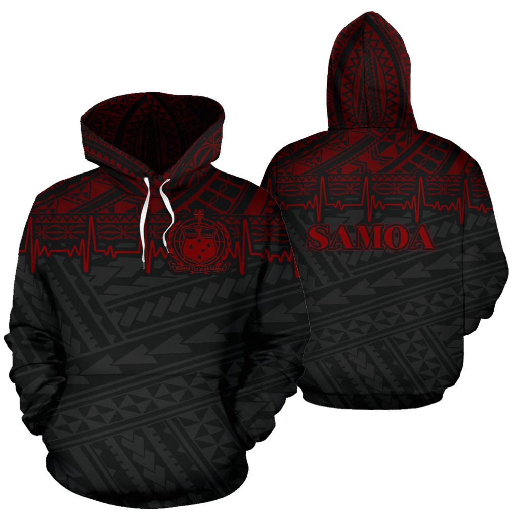 Samoa Polynesian All Over Hoodie Red Heartbeat Style