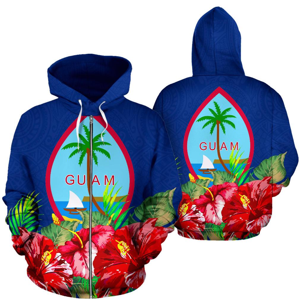 Guam Polynesian Zip Hoodie Flag Hibiscus