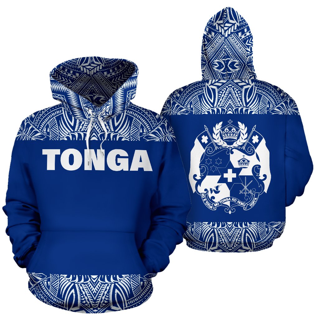 Tonga All Over Hoodie Polynesian Blue And White