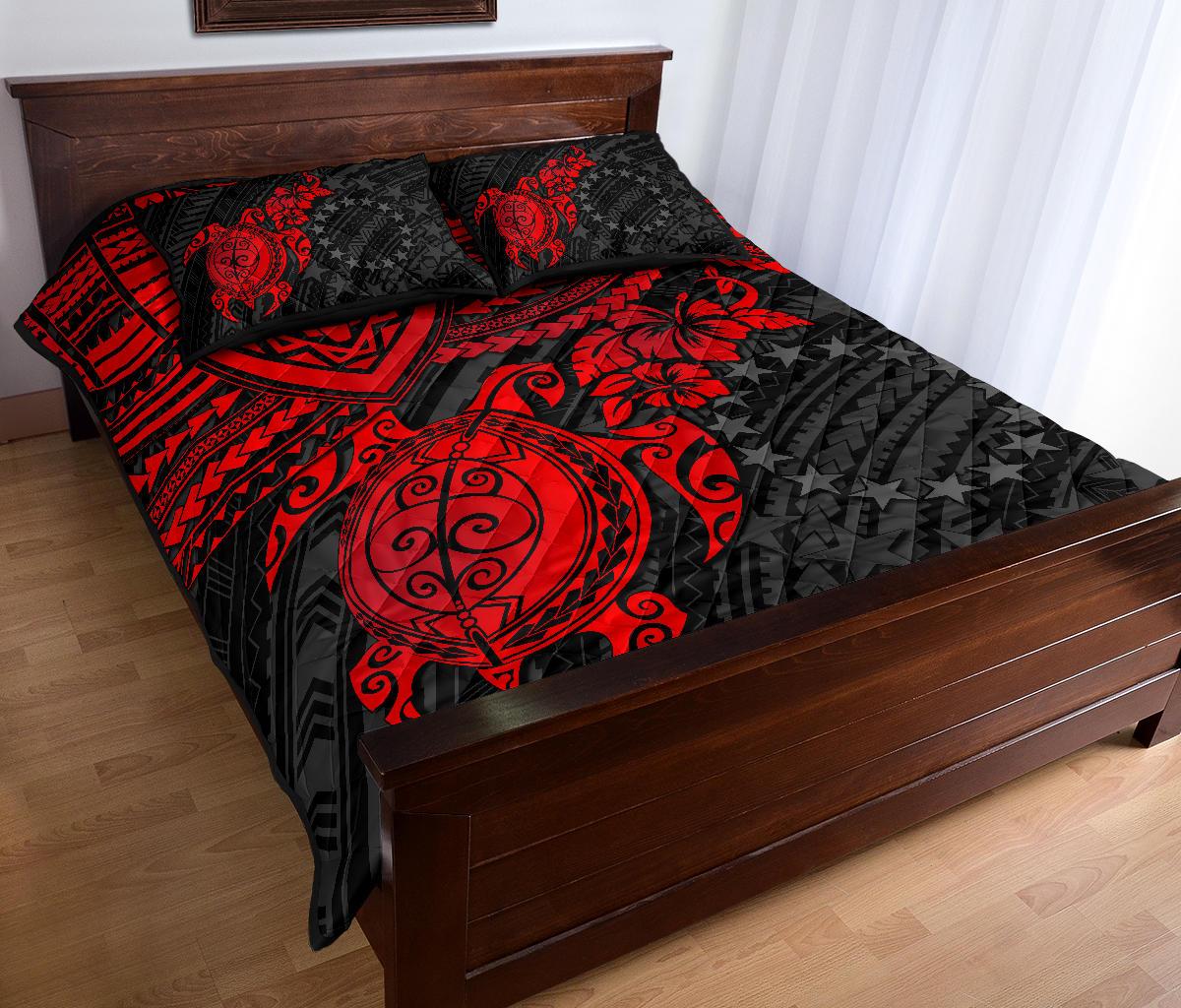 Cook Islands Polynesian Quilt Bed Set Cook Islands Flag & Red Turtle Hibiscus