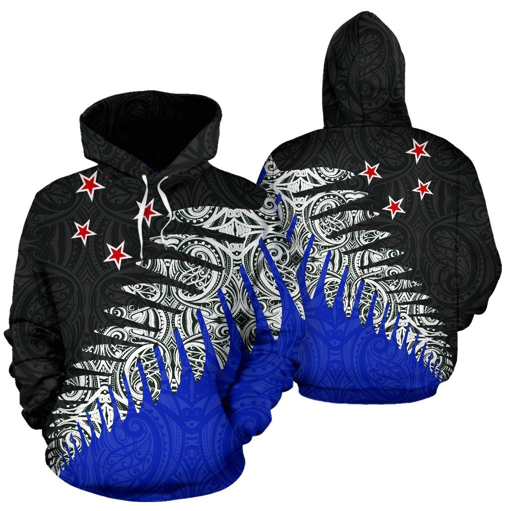 New Zealand Flag Hoodie, Maori Silver Fern Pullover Hoodie