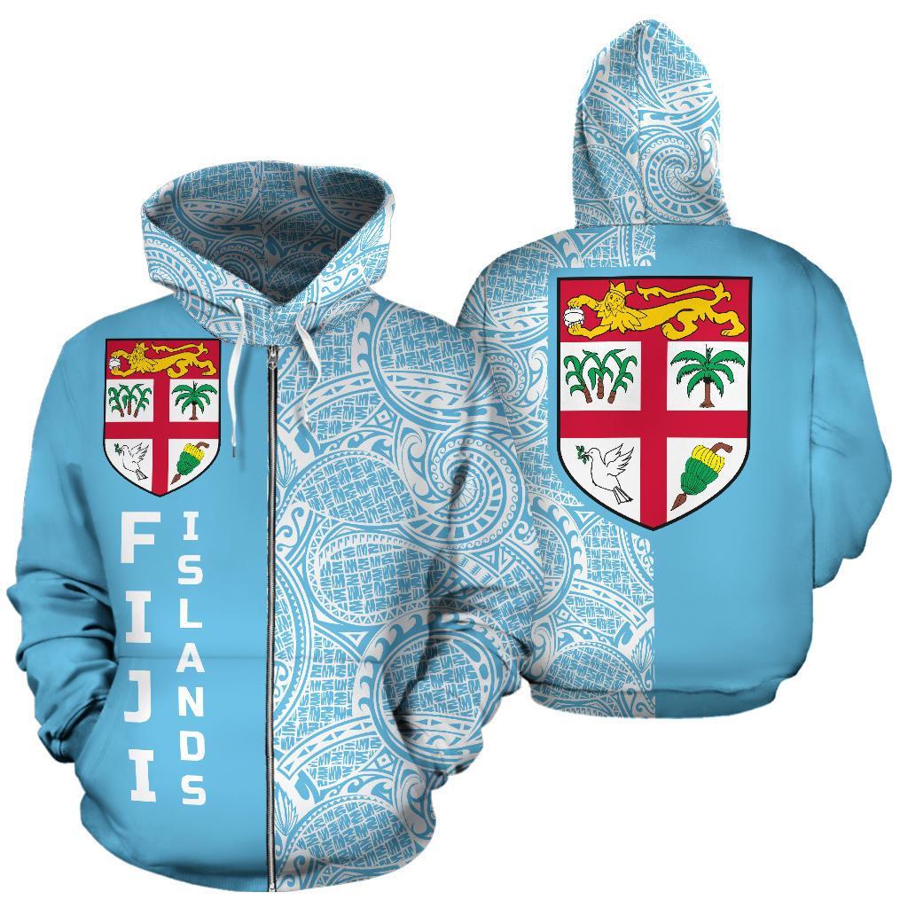Fijian Zip Up Hoodie Fiji Flag Polynesian Tattoo Half Style TH0