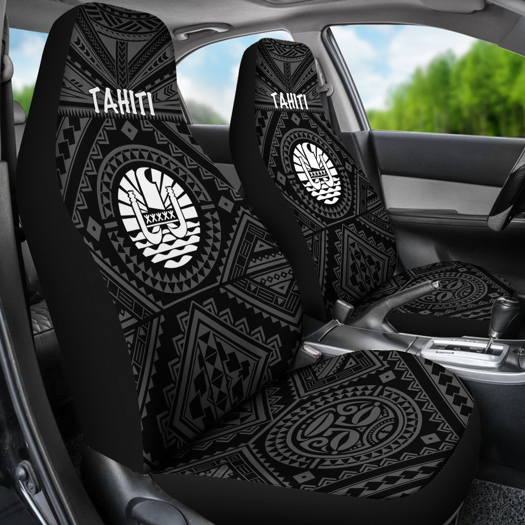 Tahiti Car Seat Covers Tahiti Seal In Polynesian Tattoo Style (Black)
