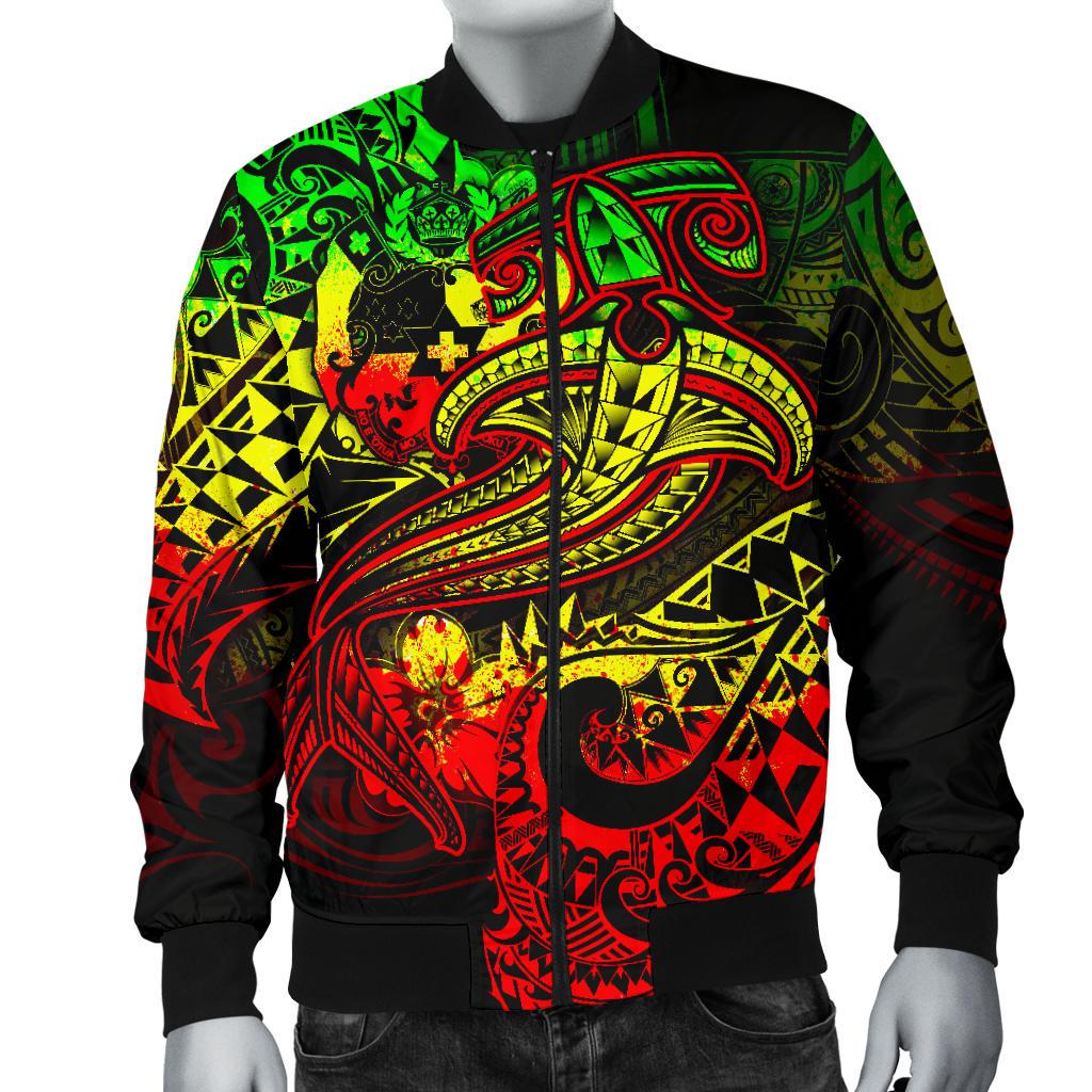Tonga Men's Bomber Jacket Reggae Shark Polynesian Tattoo