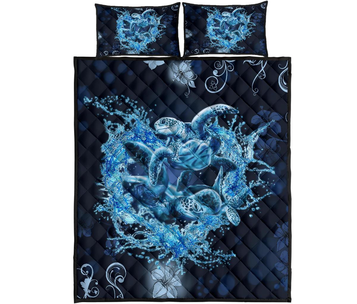 Hawaii Turtle Sea Ohana Quilt Bed Set