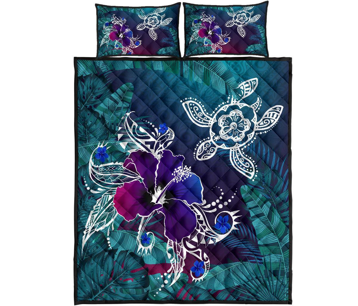 Hawaii Quilt Bed Set Hawaii Turtle Flowers And Palms Retro