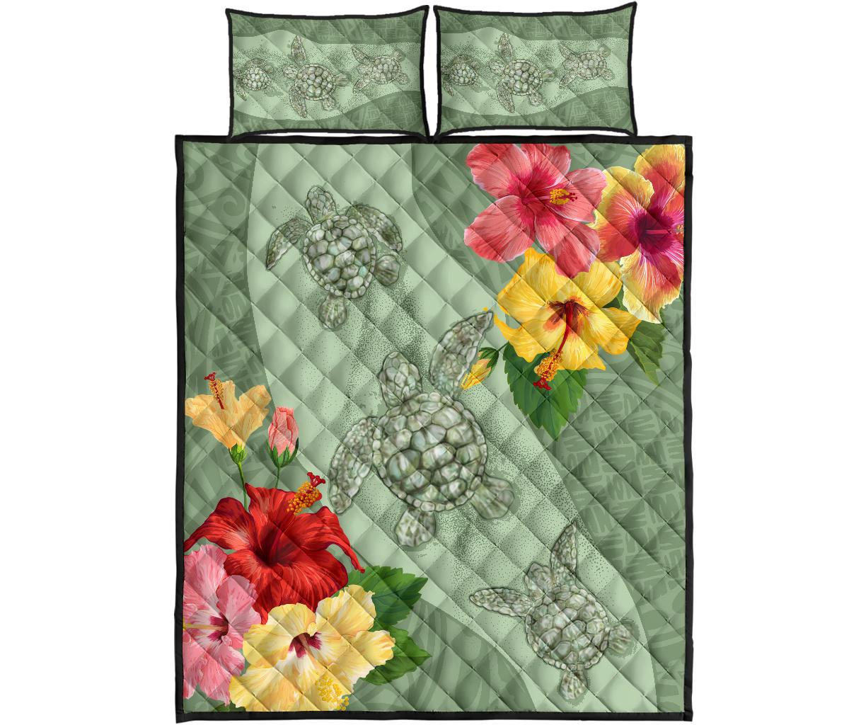 Hawaii Turtle Hibiscus Quilt Bed Set Tink Style