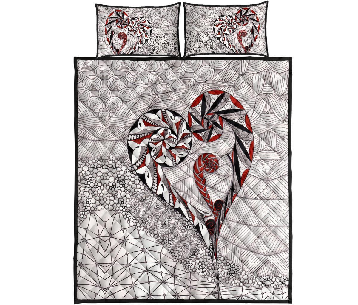 New Zealand Quilt Bed Set, Koru Aroha Maori Quilt And Pillow Cover