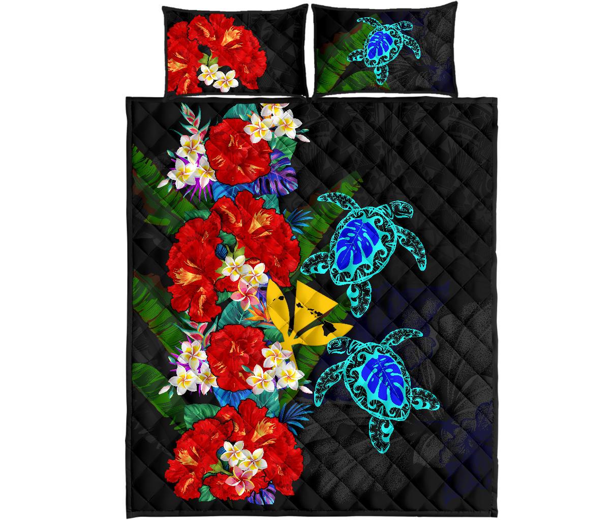Kanaka Maoli (Hawaiian) Quilt Bed Set Polynesian Hibiscus Turtle Palm Leaves