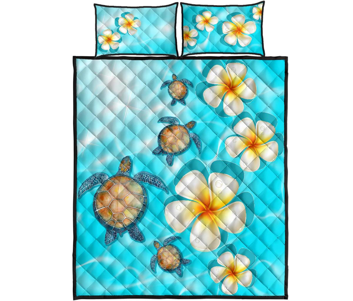 Hawaii Turtle Plumeria Ocean Quilt Bed Set
