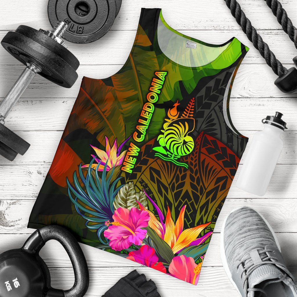 New Caledonia Polynesian Men's Tank Top Hibiscus and Banana Leaves