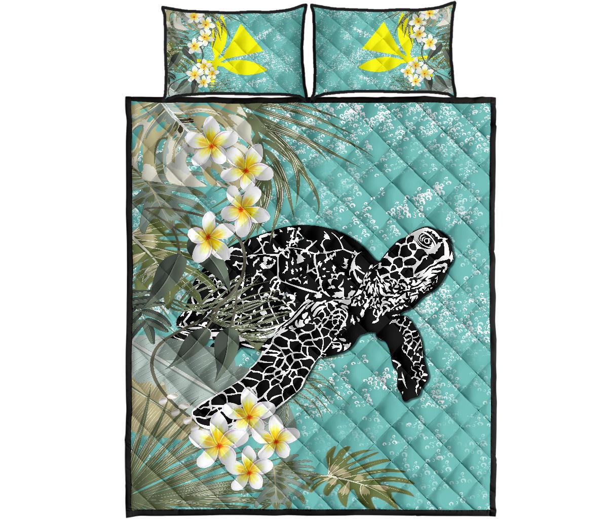 Hawaii Turtle Sea Plumeria Quilt Bed Set