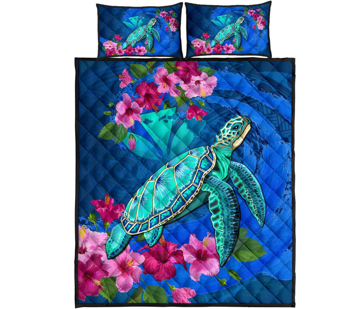 Hawaii Honu Aumakua Sea Hibiscus Quilt Bed Set Nin Style