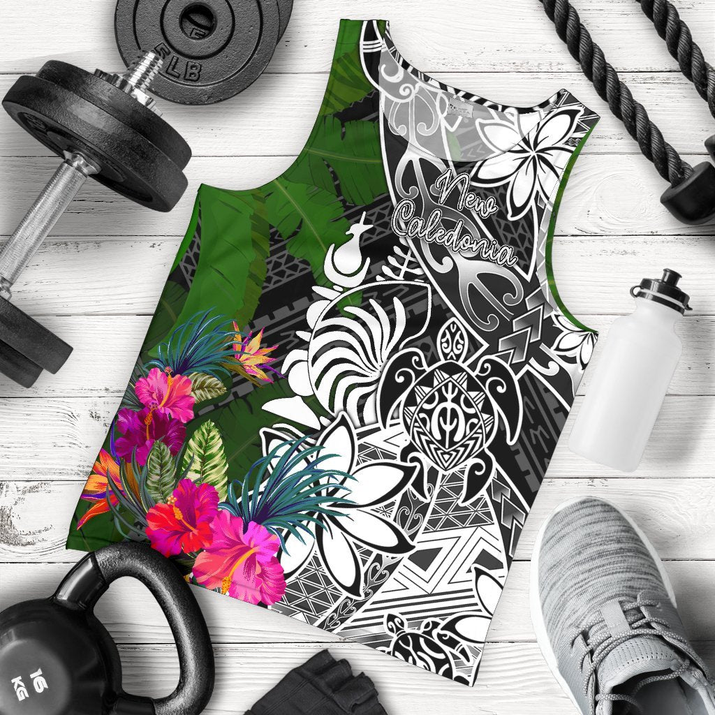 New Caledonia Men Tank Top Turtle Plumeria Banana Leaf Crest
