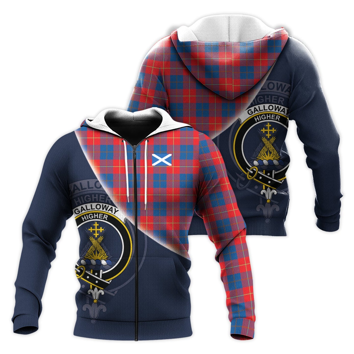 Printivon Galloway Red Tartan Scottish Crest Hoodie