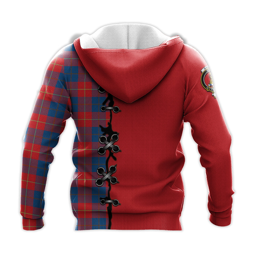 Printivon Galloway Red Tartan Hoodie Lion Rampant And Celtic Thistle Style