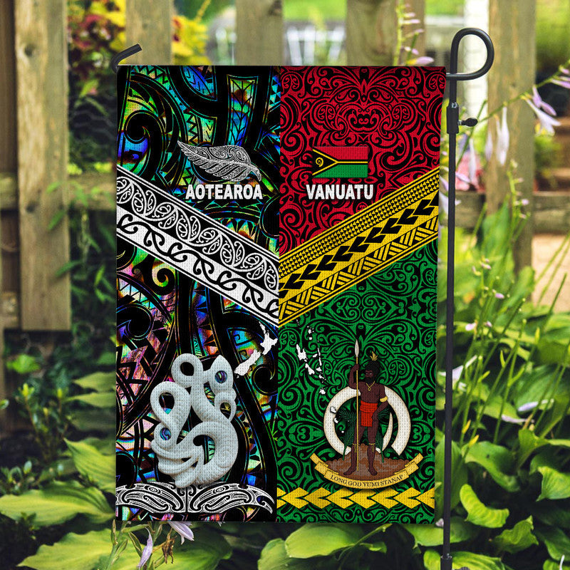 New Zealand And Vanuatu Flag Together Paua Shell