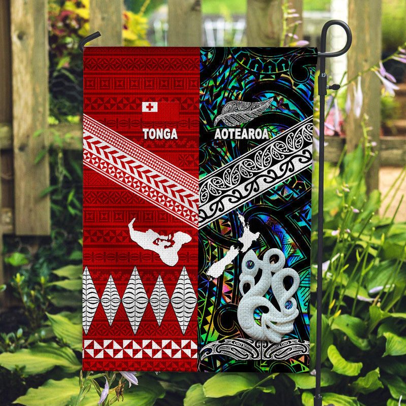 New Zealand And Tonga Flag Together Paua Shell