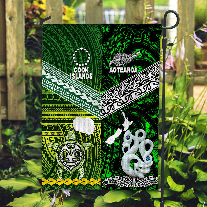 New Zealand And Cook Islands Flag Together Green