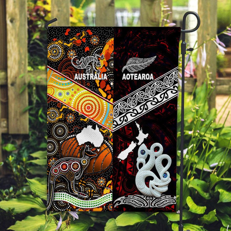 New Zealand Maori Aotearoa And Australia Aboriginal Flag Together Red