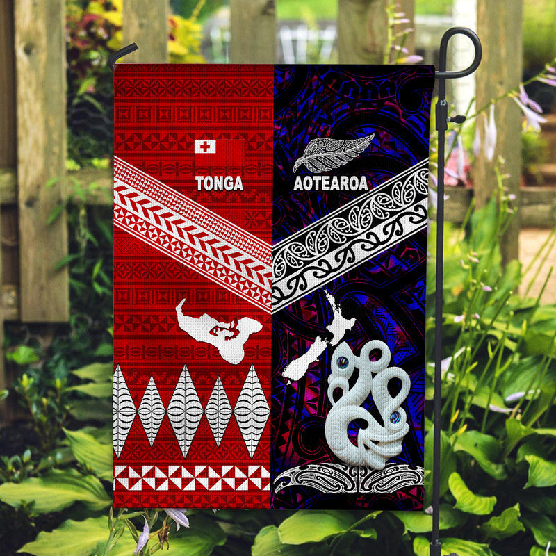 New Zealand And Tonga Flag Together Purple
