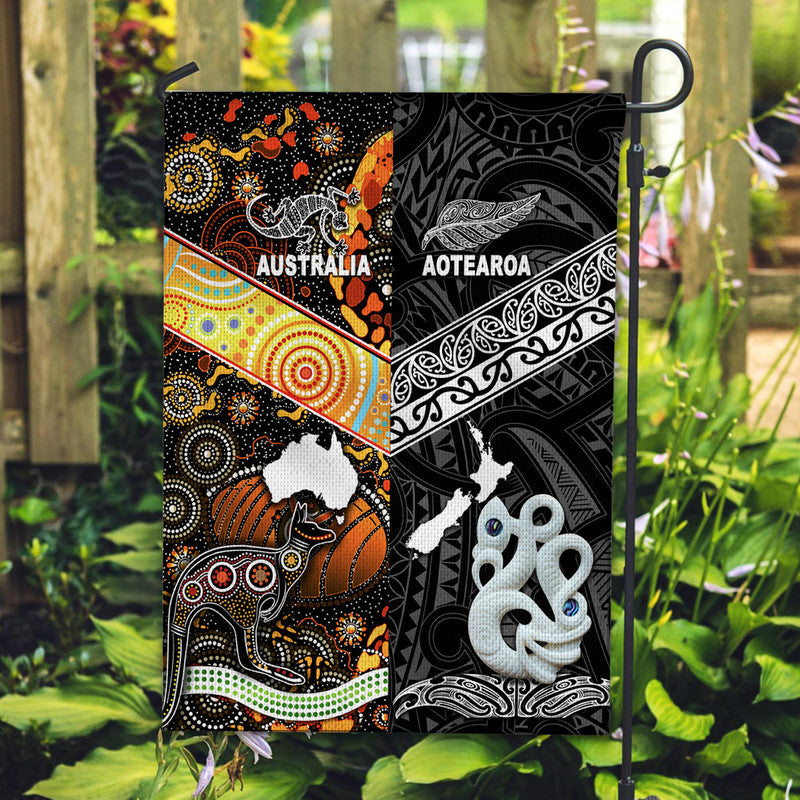 New Zealand Maori Aotearoa And Australia Aboriginal Flag Together Black