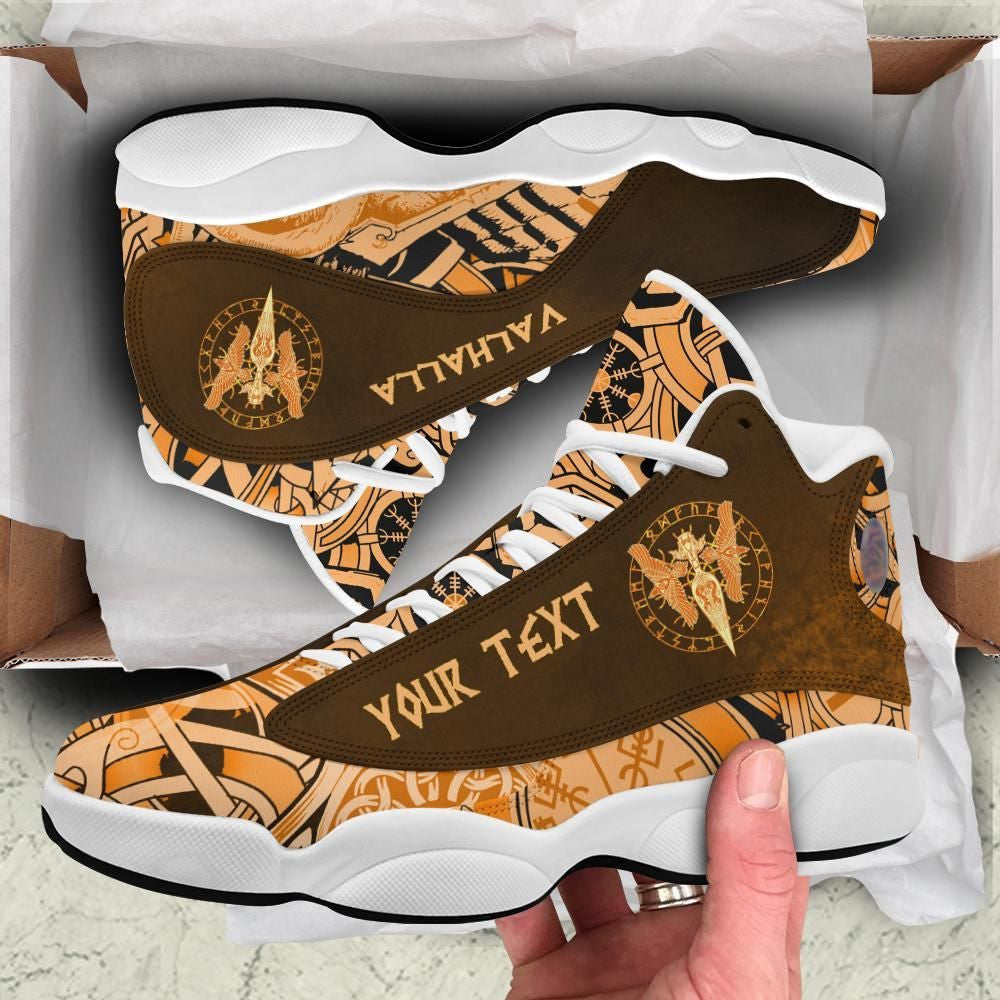 Custom High Top Sneakers Shoes Women's Men's Gold Spear Of The God Odin Gungnir And Two Gold Ravens