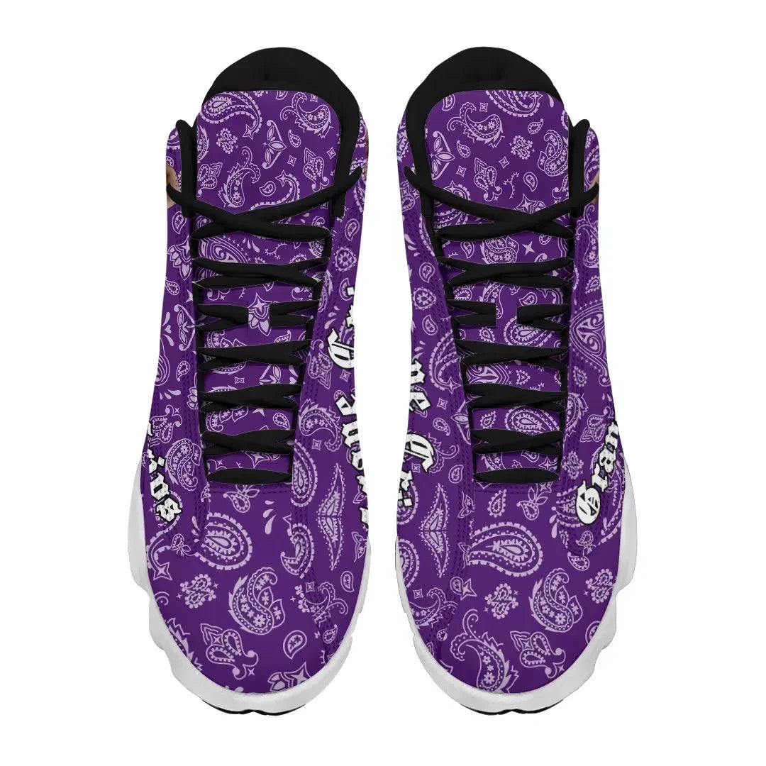 Grape Street Crips Hand Sign High Top Sneakers Shoes Purple Bandana
