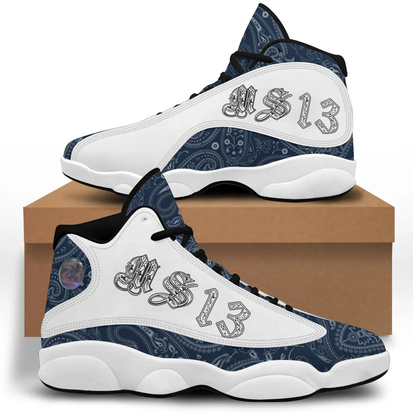 MS 13 Gang High Top Sneakers Blue Bandana Pattern