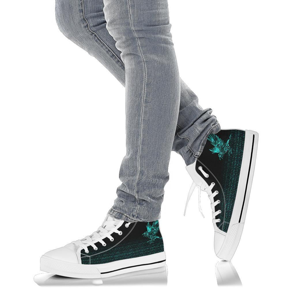 Vikings High Top Shoe Raven Tattoo Style Cyan