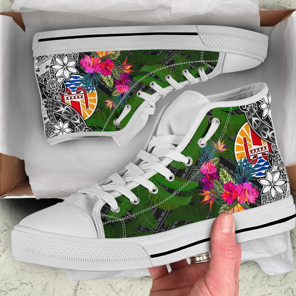 Tahiti High Top Shoes Turtle Plumeria Banana Leaf