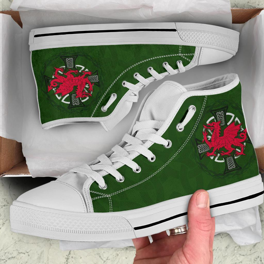 Wales Celtic High Top Shoes Dragon With Celtic Cross
