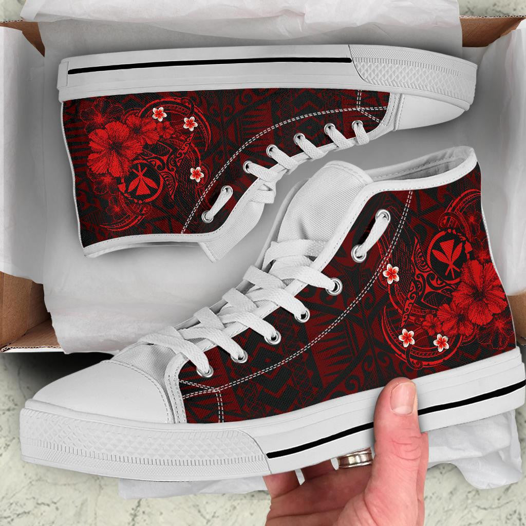 Polynesian Hawaii Kanaka Maoli High Top Shoes Humpback Whale With Hibiscus Red