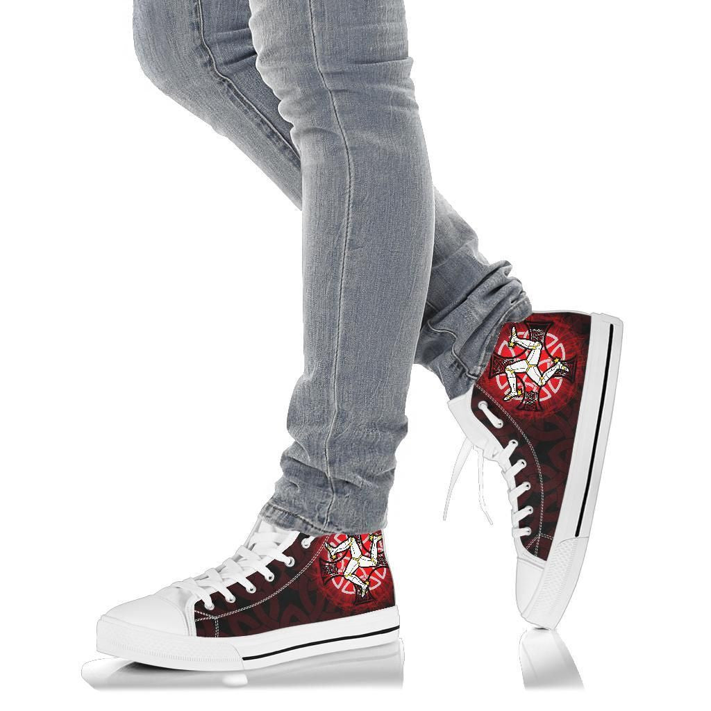 Isle Of Man High Top Shoes Triskelion With Celtic Cross & Circle Red