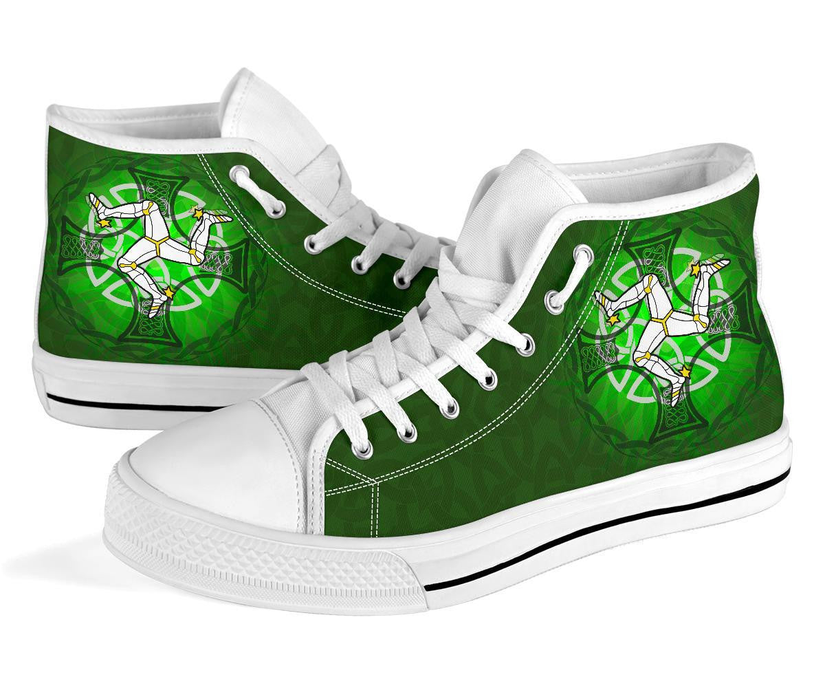 Isle Of Man High Top Shoes Triskelion With Celtic Cross & Circle Green