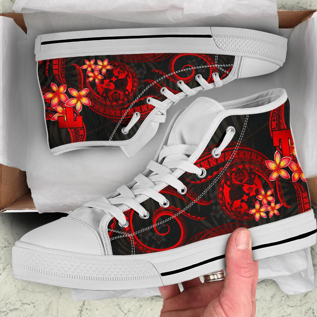 Tonga Polynesian High Top Shoes Red Plumeria